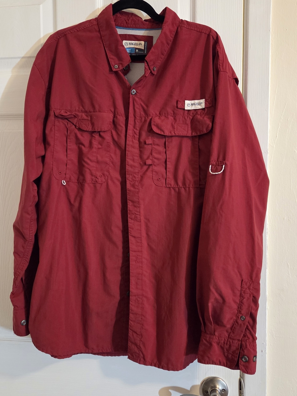 Magellan Outdoors Men's Button-Front Red Lightweight Fishing Shirt